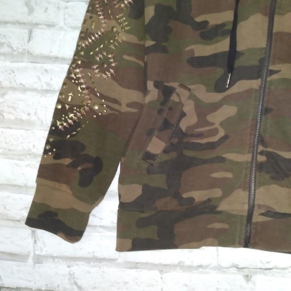 Miss Me Womens Small Camo Hoodie Embroidered Embellished Studded Full Zip - Picture 3 of 10